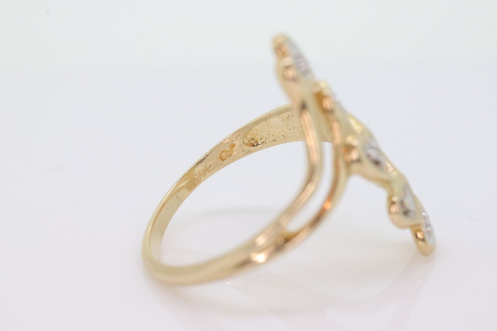 14k Heart and diamond ring. Tiny Heart multiple heart ring love beat ring. Dainty skinny stacking stacked ring. st(109/25)