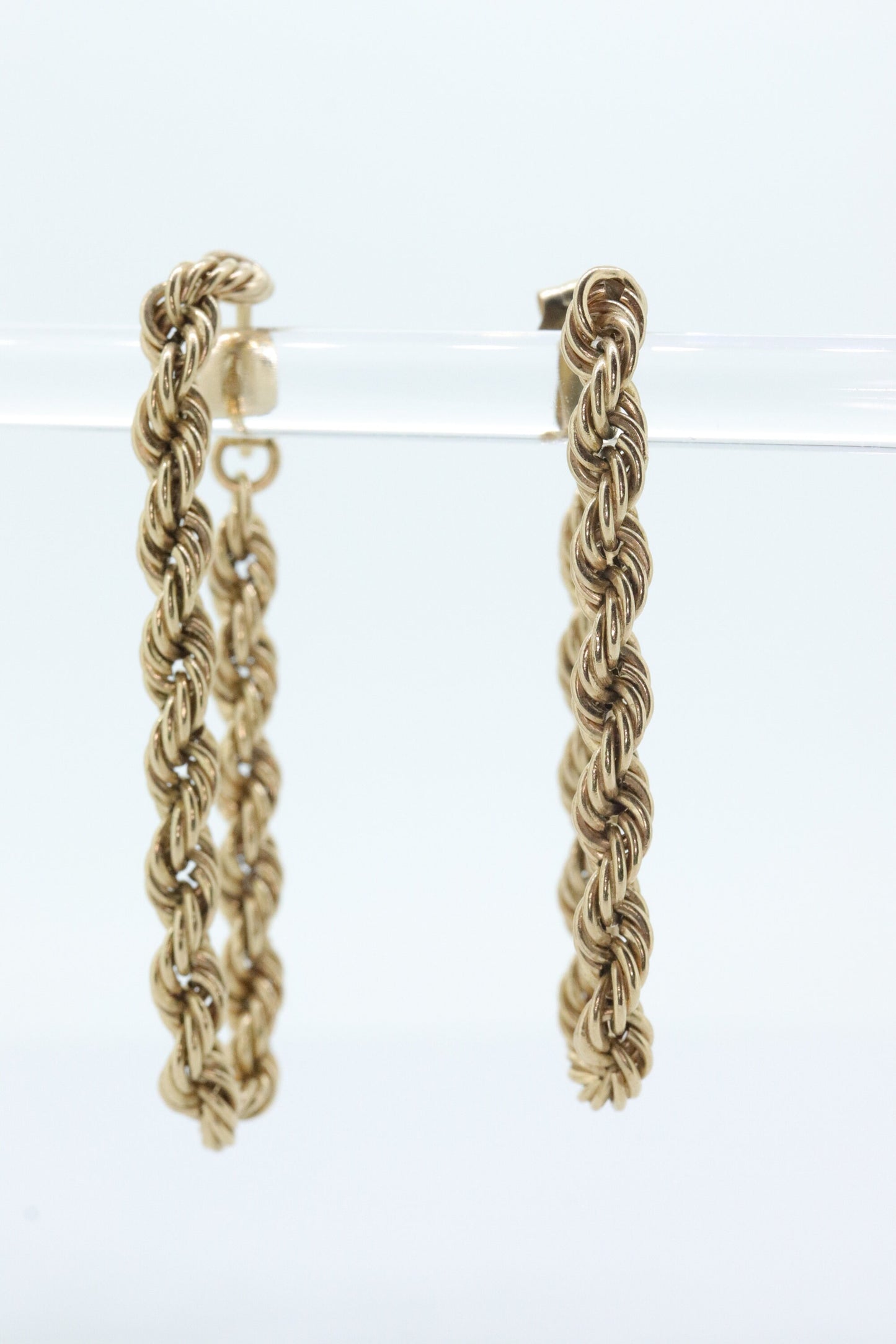 14k Rope chain Hoop Drop Earrings. 14k Yellow Gold earrings st(71/87)