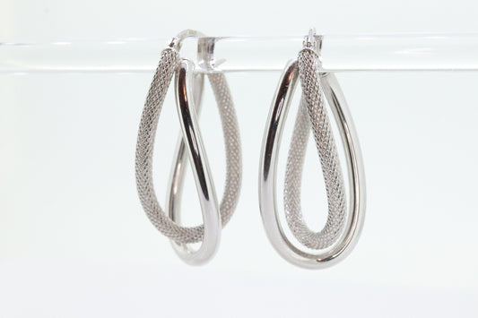 14k Gold Puffed Hollow HOOP Earrings. Intertwined Textured Loop earrings. MILOR Italy st74/75