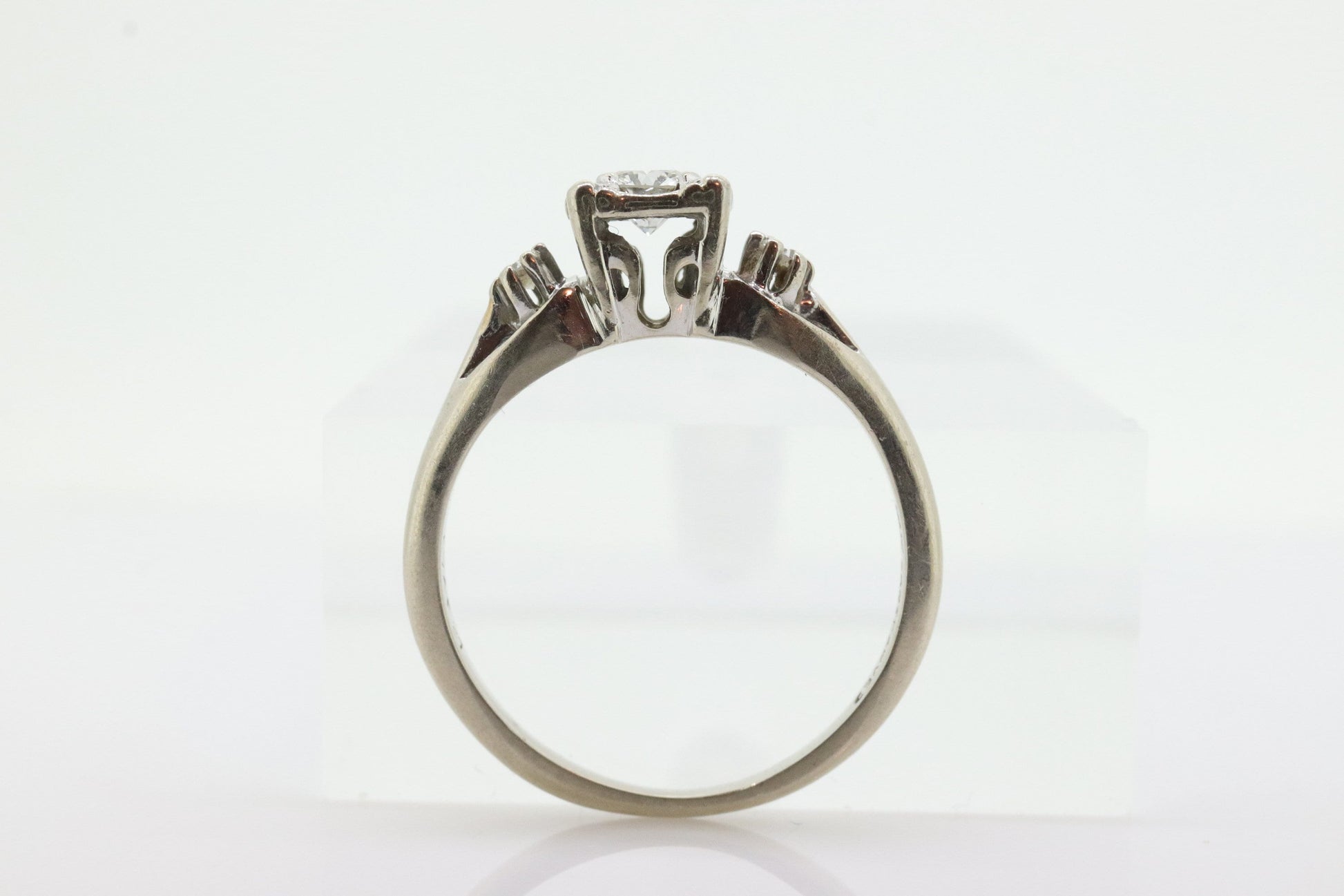 ARTCARVED 14k Gold Diamond Ring. Art carved square cathedral engagement ring. Jr Wood Art Deco Diamond. st2-07/11