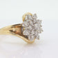 14k Yellow Gold Bypass daisy Ring. Round Diamond 1ctw Snowflake Cluster Ring. Waterfall diamond. 1ctw diamonds st(2-81/75)