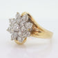 14k Yellow Gold Bypass daisy Ring. Round Diamond 1ctw Snowflake Cluster Ring. Waterfall diamond. 1ctw diamonds st(2-81/75)