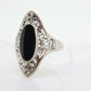 10k Filigree Onyx shield ring. 10k White Gold Scroll Embossed Art Deco Onyx ring. st(81/65)