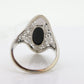 10k Filigree Onyx shield ring. 10k White Gold Scroll Embossed Art Deco Onyx ring. st(81/65)