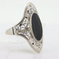 10k Filigree Onyx shield ring. 10k White Gold Scroll Embossed Art Deco Onyx ring. st(81/65)