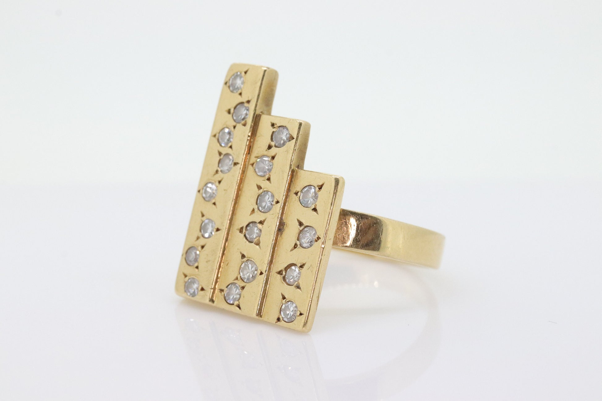 14k/ 18k Heavy Diamond Ring. Custom Three bar diamond statement ring. 0.54ctw of diamonds