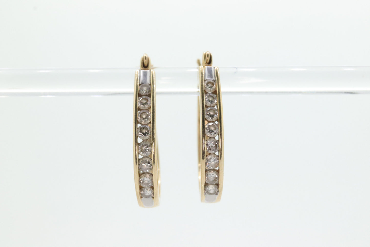 14k Diamond Hoop Earrings. Diamond channel set diamond HOOP Earrings. Est 0.96ctw -1 ctw of diamonds