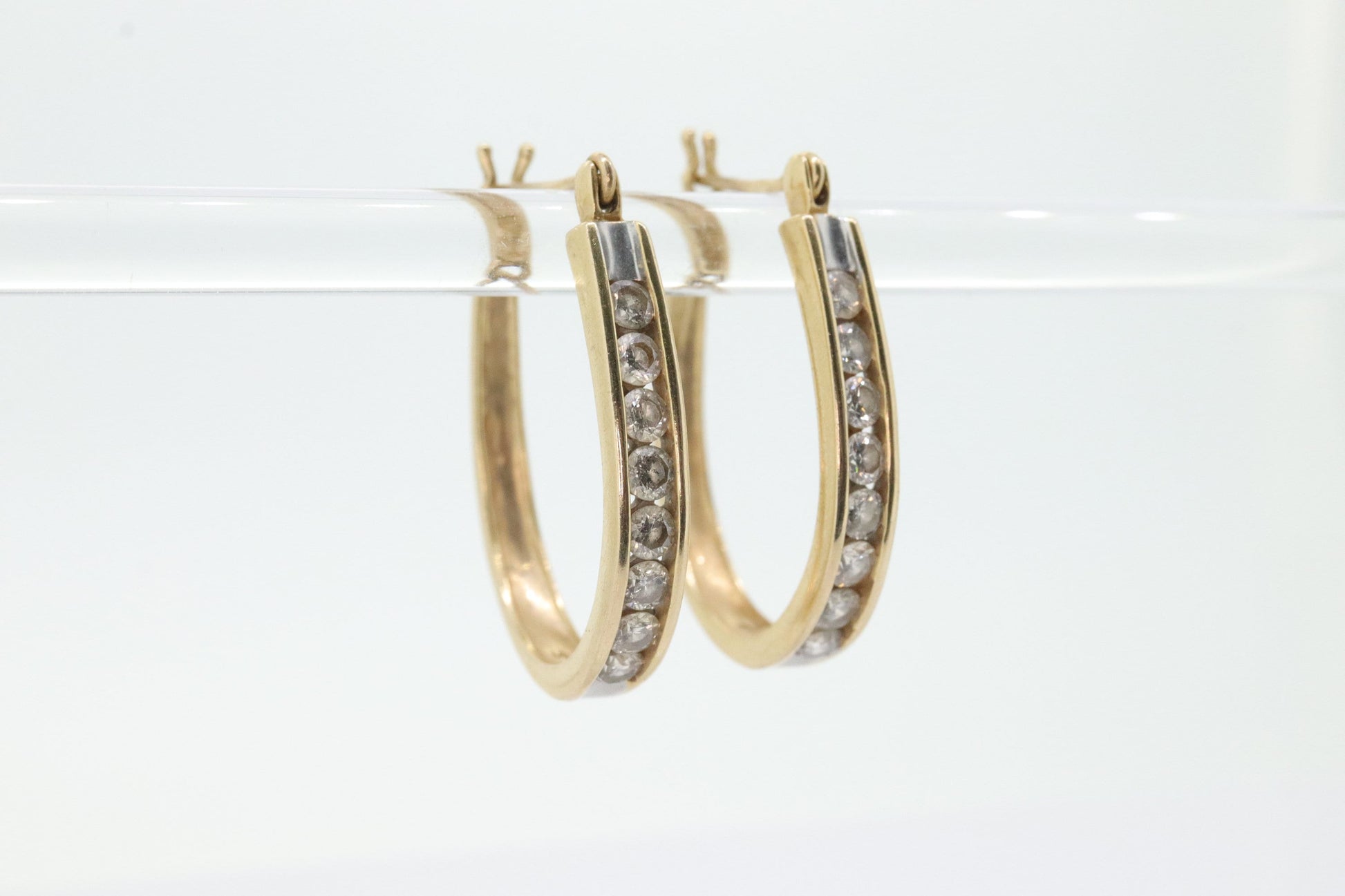 14k Diamond Hoop Earrings. Diamond channel set diamond HOOP Earrings. Est 0.96ctw -1 ctw of diamonds