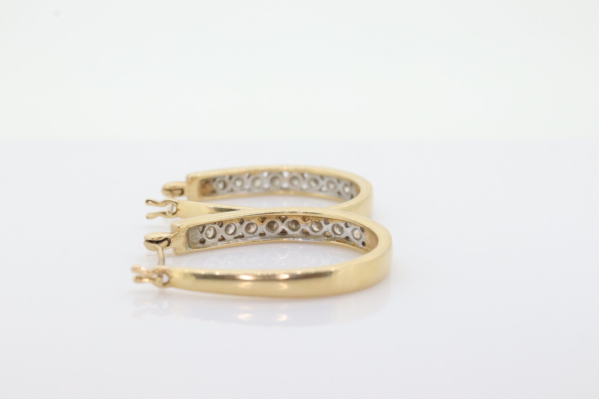 14k Diamond Hoop Earrings. Diamond channel set diamond HOOP Earrings. Est 0.96ctw -1 ctw of diamonds