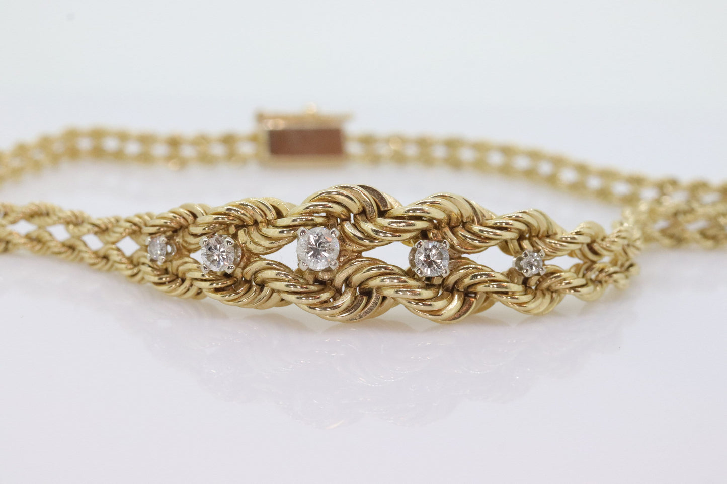 Diamond Double Row Rope 14k Bracelet. 14k rope bracelet. Graduating Rope Bracelet with Diamonds. Vintage Gold Bracelet st(280)