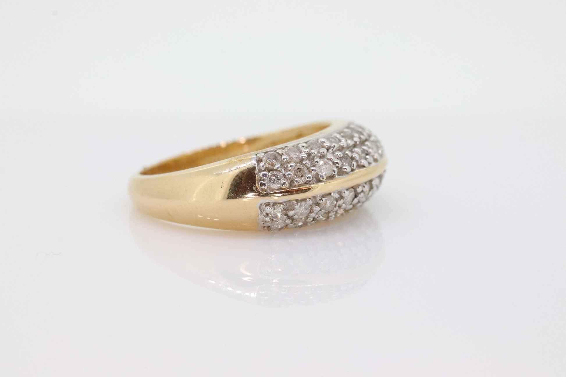 14k Diamond Pave Encrusted Band. Diamond Dome Bombe Cluster band. Diamond ring. Mirror half diamond ring st131