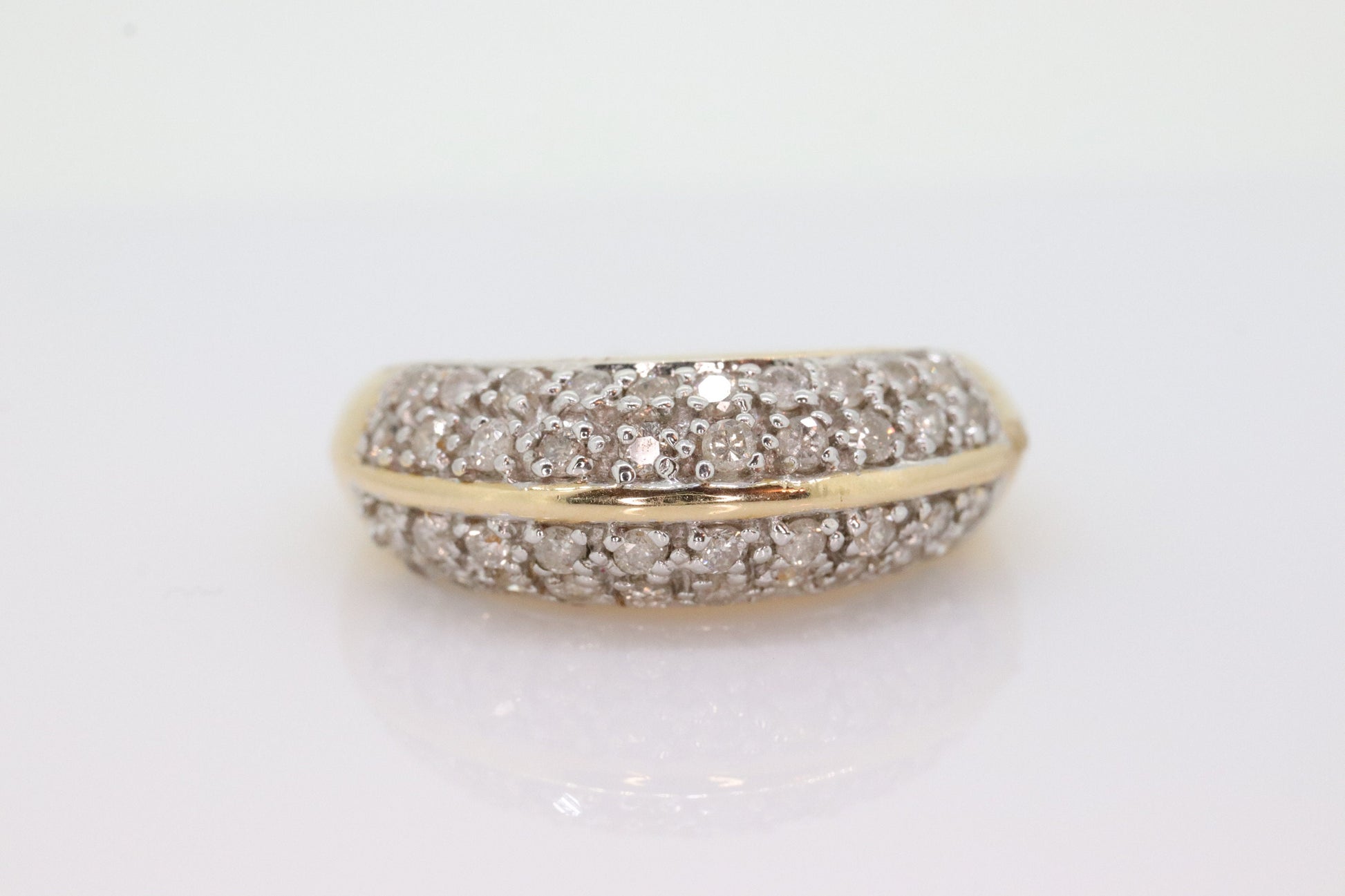 14k Diamond Pave Encrusted Band. Diamond Dome Bombe Cluster band. Diamond ring. Mirror half diamond ring st131