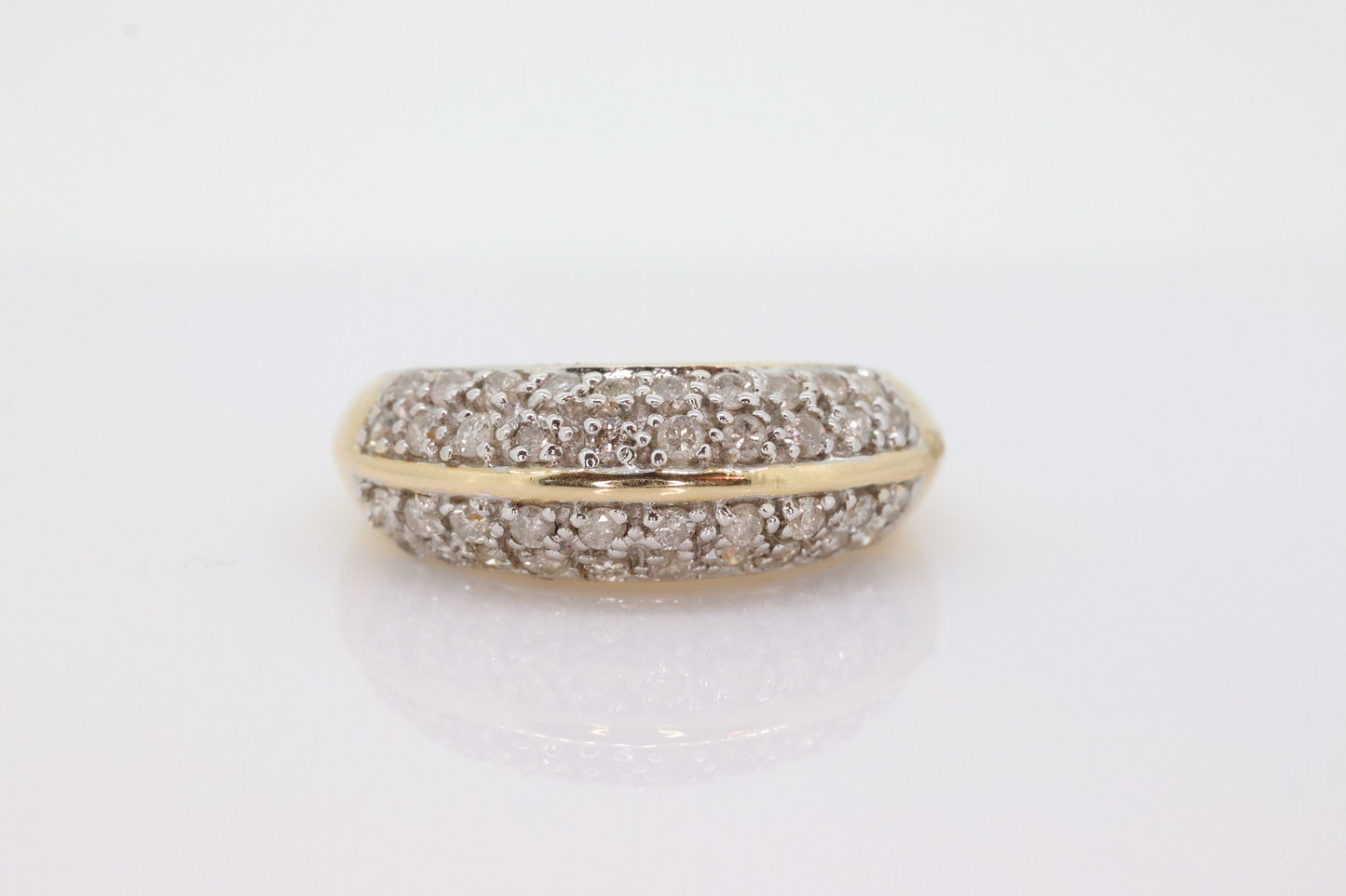 14k Diamond Pave Encrusted Band. Diamond Dome Bombe Cluster band. Diamond ring. Mirror half diamond ring st131