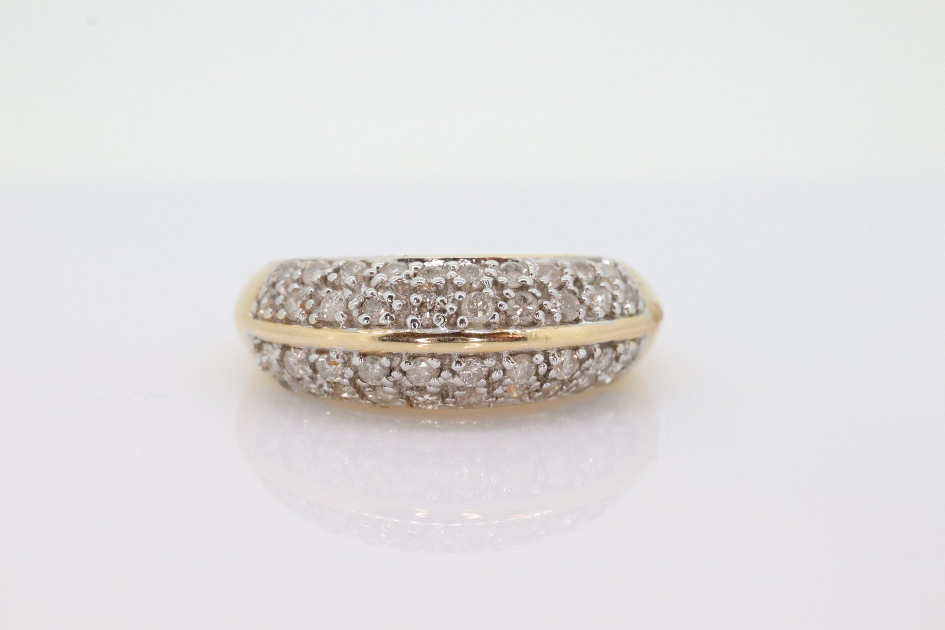 14k Diamond Pave Encrusted Band. Diamond Dome Bombe Cluster band. Diamond ring. Mirror half diamond ring st131