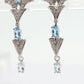 14k Blue TOPAZ and Diamond Dangle earrings. Blue Topaz Princess Earrings. 14k Chandelier Earrings. Lavalier st(142)