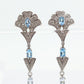 14k Blue TOPAZ and Diamond Dangle earrings. Blue Topaz Princess Earrings. 14k Chandelier Earrings. Lavalier st(142)