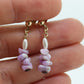 14k Gold dangle drop Shell Earrings. Pearl Purple Shell Drop bead earrings. Seashell earrings st(20)