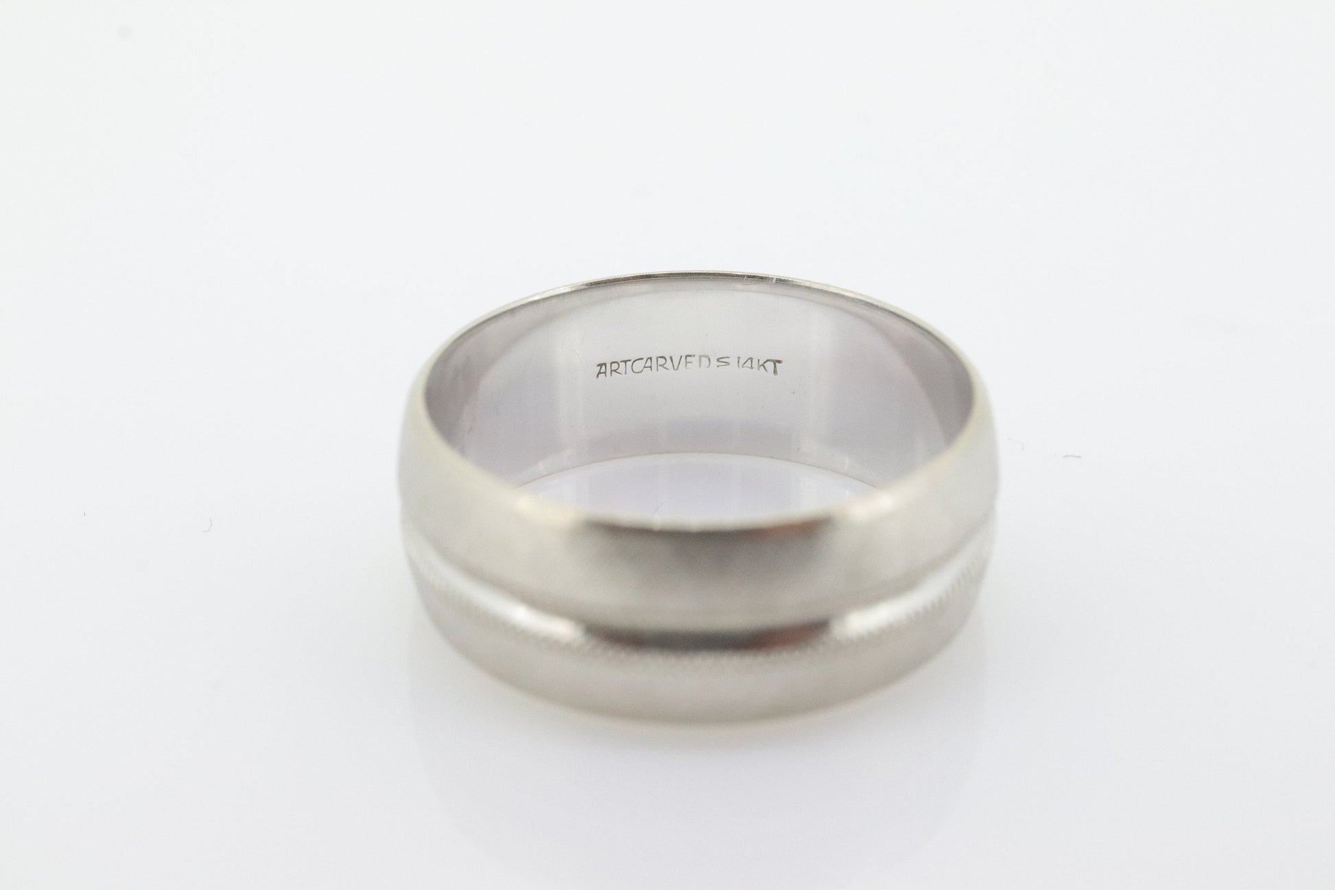 ARTCARVED JR Wood and Sons 14k Gold Wide wedding band Ring Sz 6. Diamond cut Textured Art deco band. st(155)