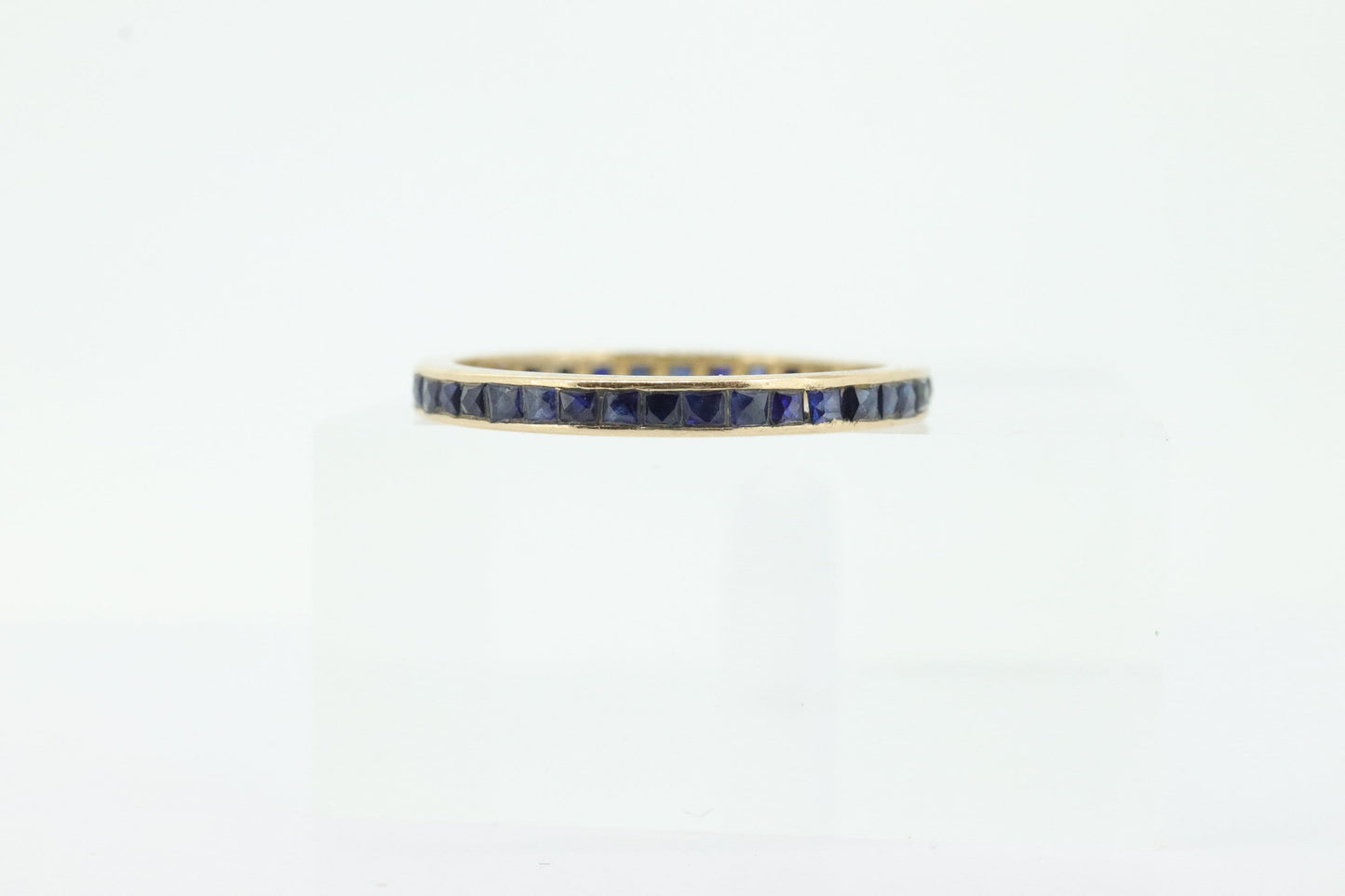 14k Gold BLUE Sapphire Full Eternity Thin Band. Thin Channel Set Princess Sapphire calibre cut Full Eternity band. st(110)