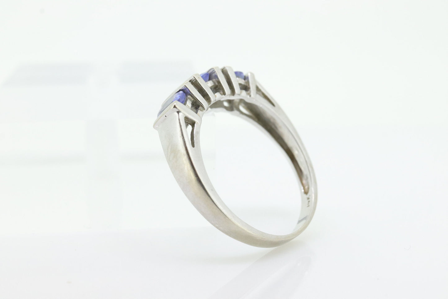 14k Tanzanite Oval and Diamond Channel Anniversary ring. Channel set eternity band. Tanzanite diamond. st(98)