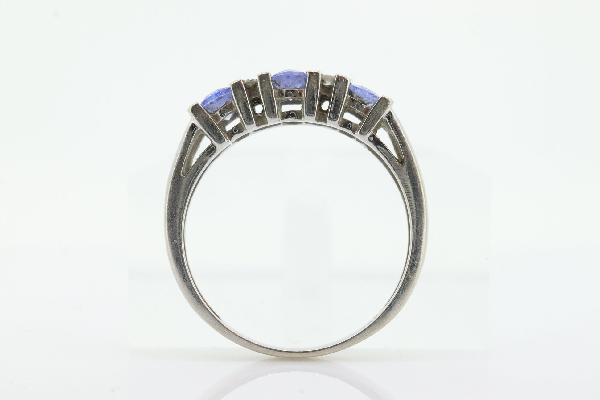 14k Tanzanite Oval and Diamond Channel Anniversary ring. Channel set eternity band. Tanzanite diamond. st(98)