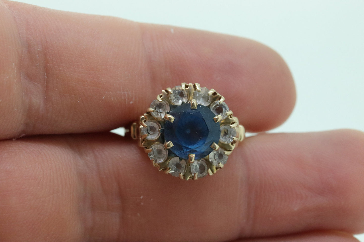 10k Blue Topaz and White Topaz Halo ring. 10k Aquamarine Halo solitaire. st(80)