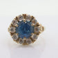 10k Blue Topaz and White Topaz Halo ring. 10k Aquamarine Halo solitaire. st(80)