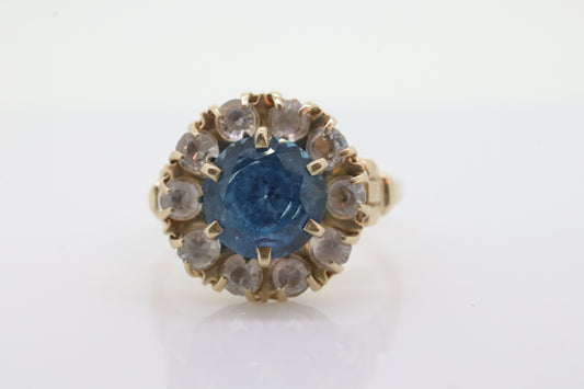 10k Blue Topaz and White Topaz Halo ring. 10k Aquamarine Halo solitaire. st(80)