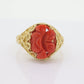 18k Large Carved Orange CORAL ring. 18k Coral Flower Texture set statement ring. Fine Jewelry Coral band. st(230)