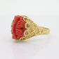 18k Large Carved Orange CORAL ring. 18k Coral Flower Texture set statement ring. Fine Jewelry Coral band. st(230)