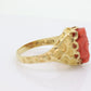 18k Large Carved Orange CORAL ring. 18k Coral Flower Texture set statement ring. Fine Jewelry Coral band. st(230)