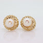 14k Pearl Stud earrings with Textured background. High Quality Akoya Pearl Diamond cut 14k Texture. Offcenter stud earrings. st(63)