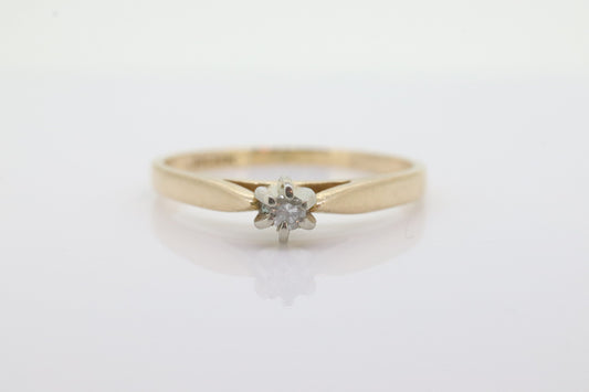 14k Diamond Solitaire. 14k Yellow gold prong belcher set diamond ring. st(55)