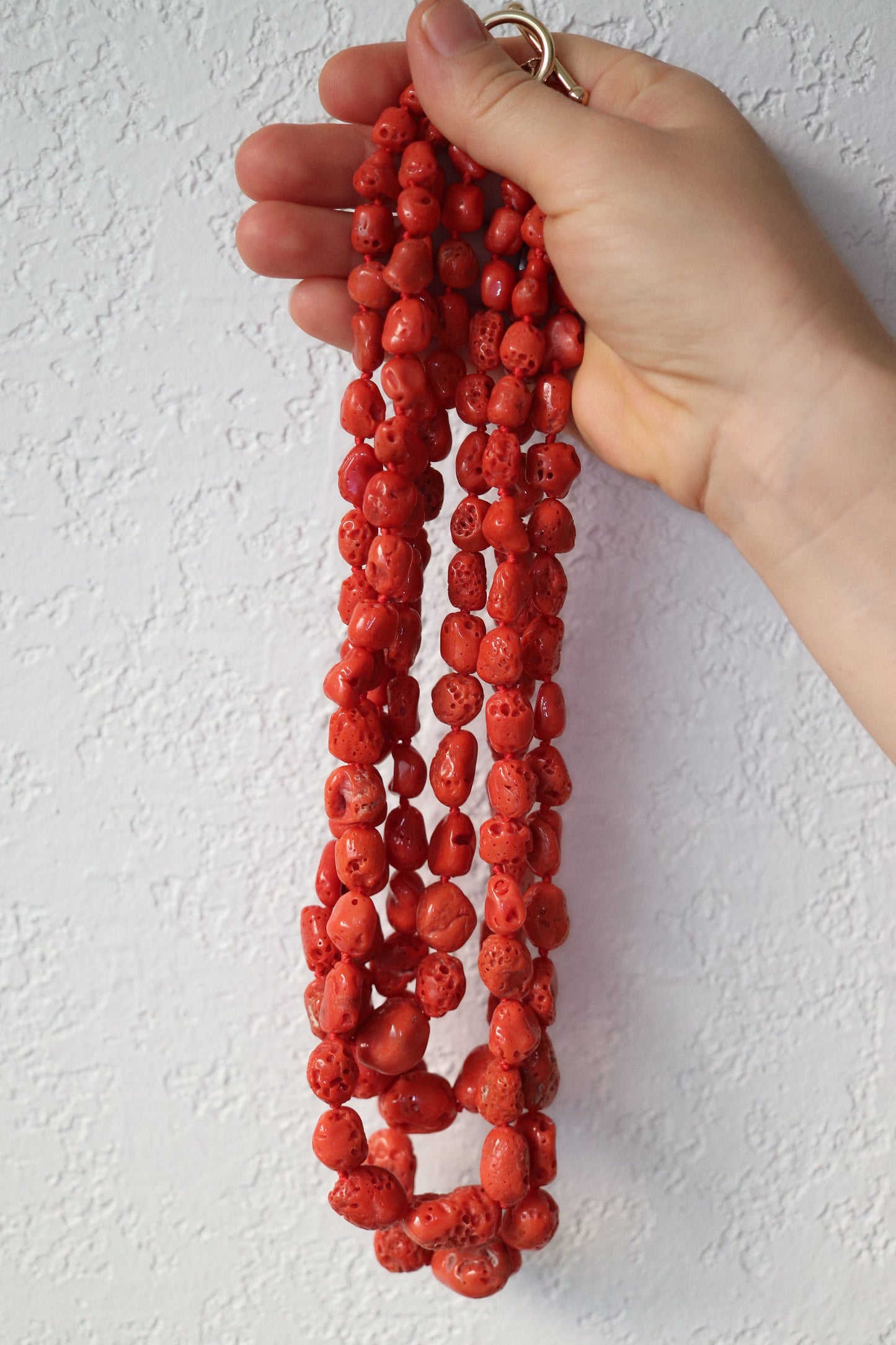14k Coral Bead Necklace. Multi-Strand Raw Coral beads. High Quality Coral Natural Coral Necklace st(48)