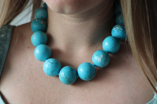 Dian Malouf Necklace. Round Turquoise Heavy sterling Silver Bead Necklace DLM Collection (st167)