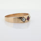 Antique Garnet and Pearl seed Star bezel set ring. Garnet Gypsy setting star wide anniversary band.  st(130)