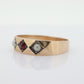 Antique Garnet and Pearl seed Star bezel set ring. Garnet Gypsy setting star wide anniversary band.  st(130)