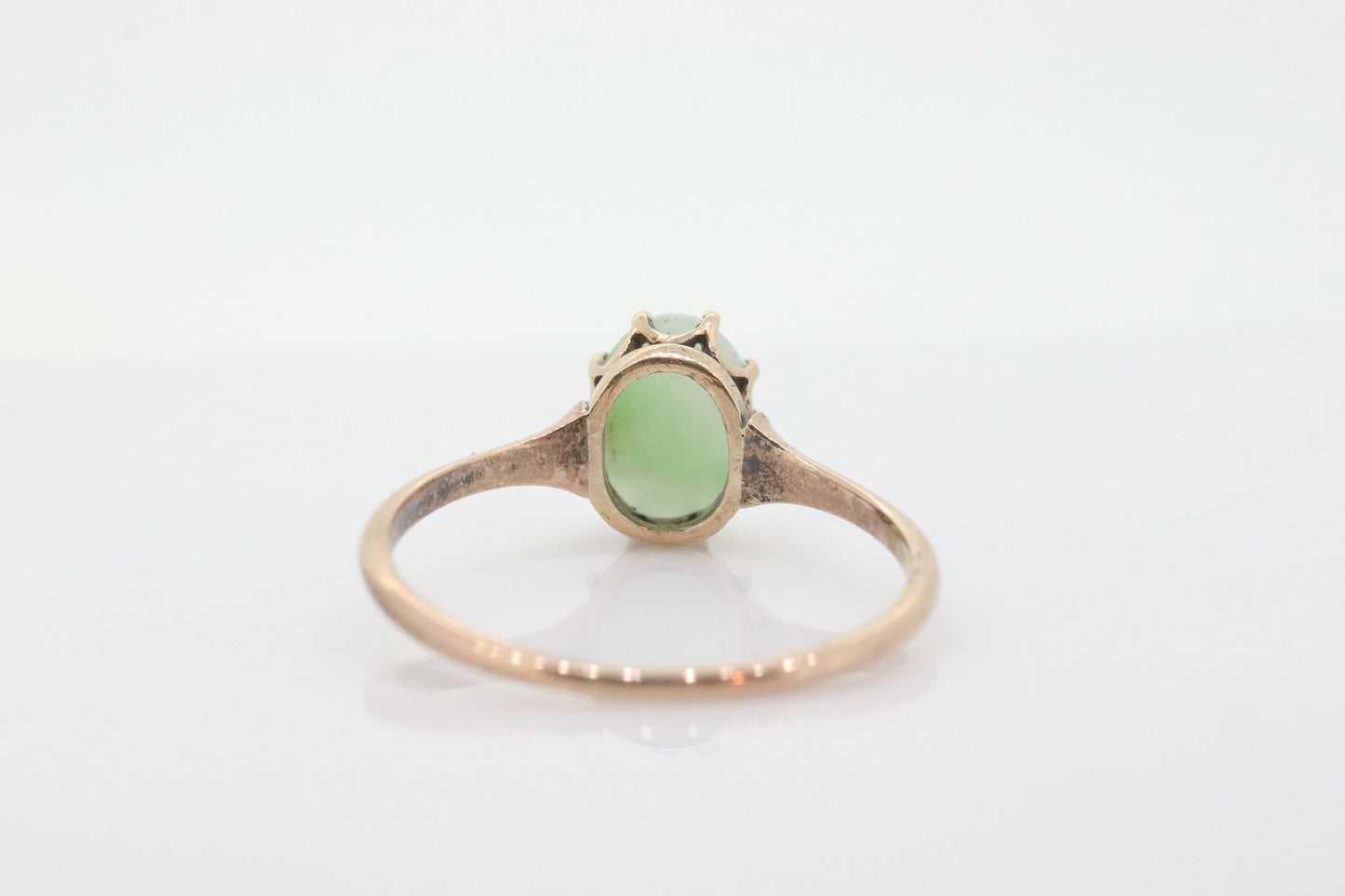 10k Green White Jade Jadeite ring. Apple translucent green cabochon ring. st(100)