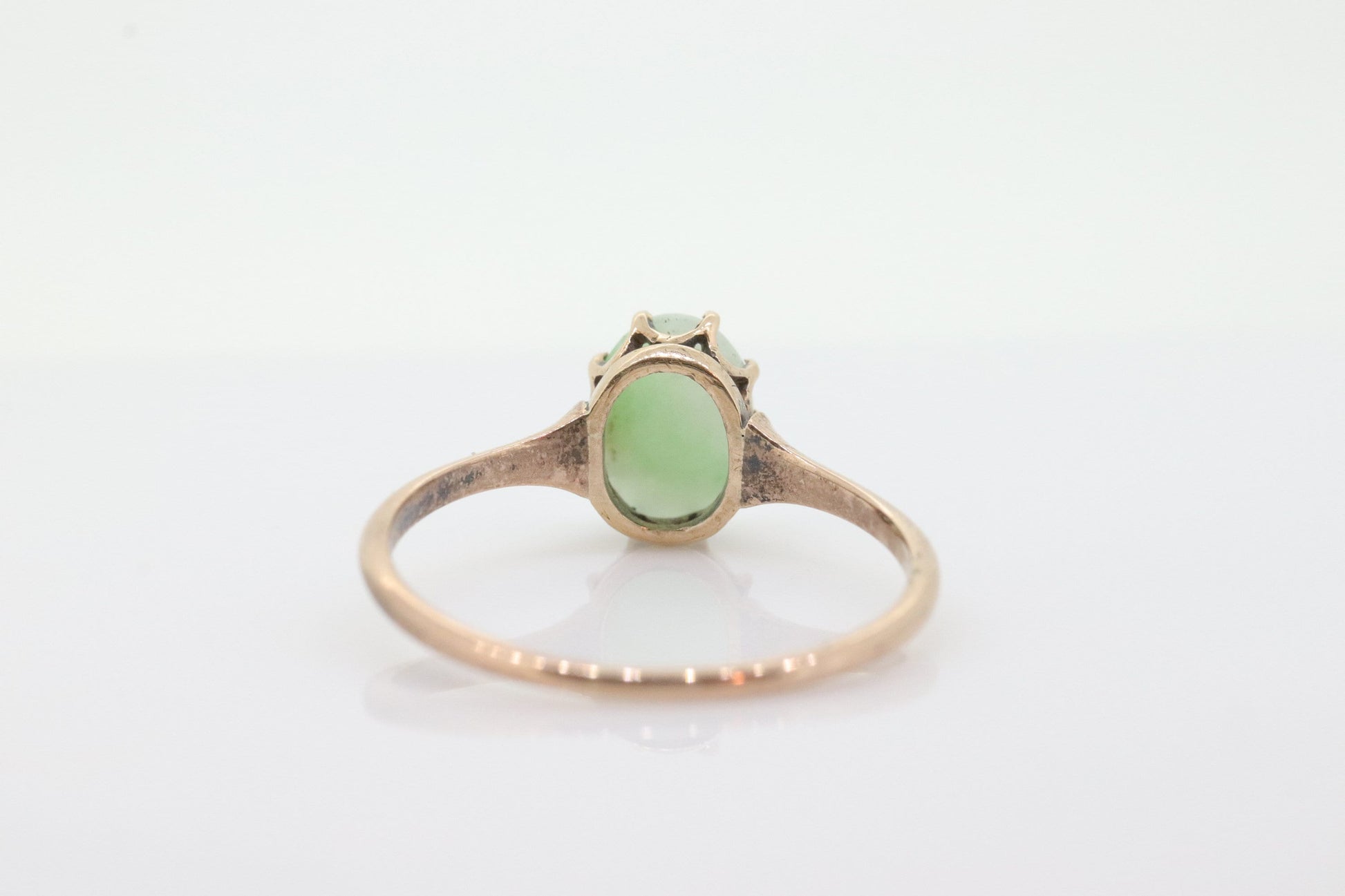 10k Green White Jade Jadeite ring. Apple translucent green cabochon ring. st(100)