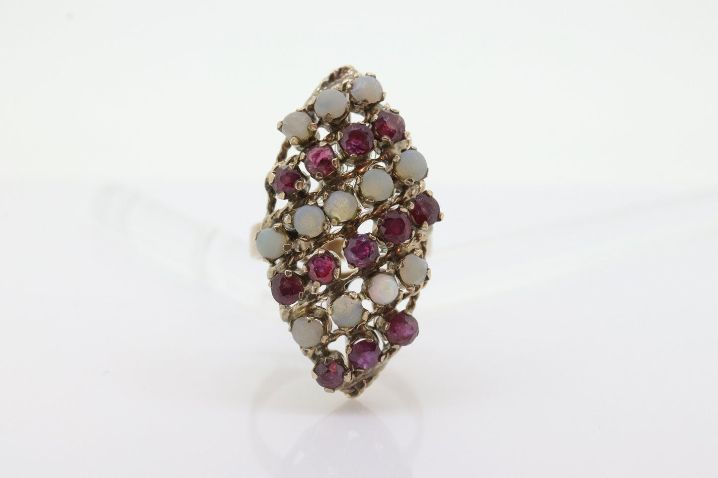 10k Victorian Opal and Garnet Cluster ring. 10k Yellow Gold with Claw set opal Garnet Marquise Antique cluster st(90)