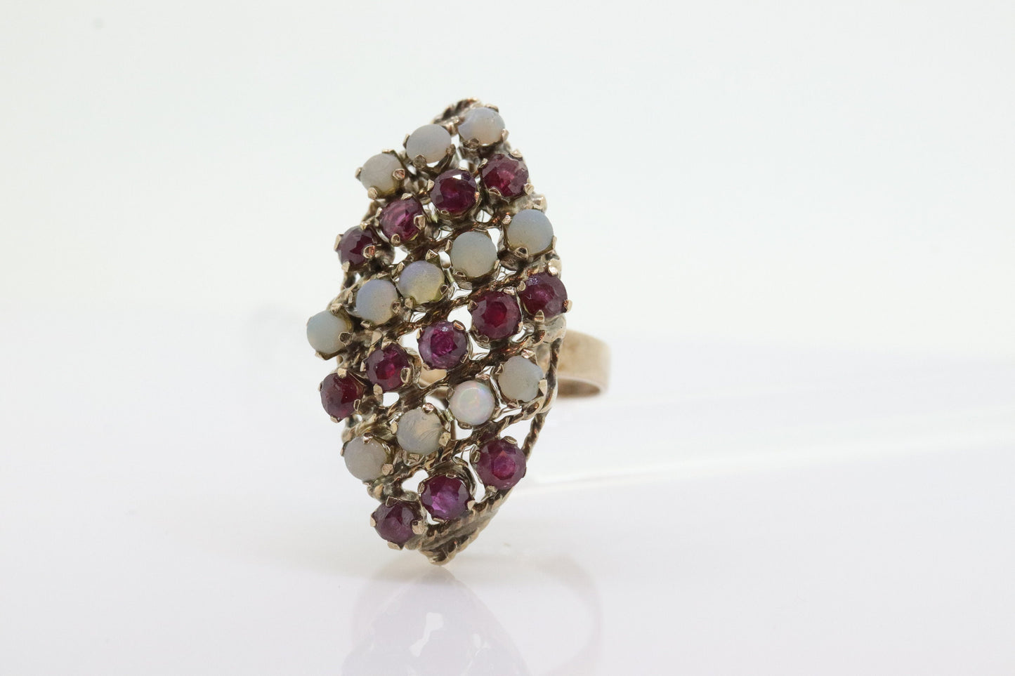 10k Victorian Opal and Garnet Cluster ring. 10k Yellow Gold with Claw set opal Garnet Marquise Antique cluster st(90)