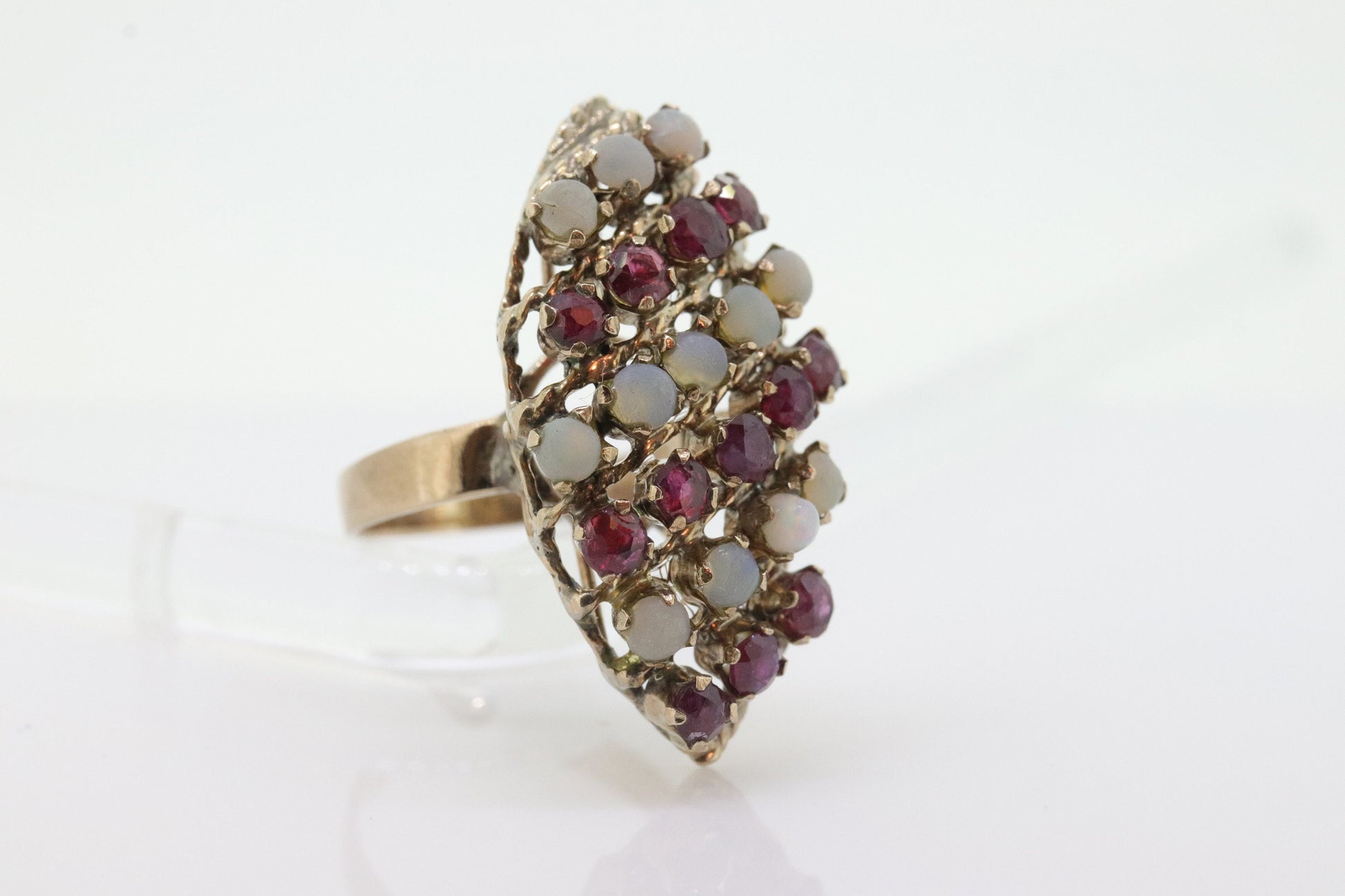 10k Victorian Opal and Garnet Cluster ring. 10k Yellow Gold with Claw set opal Garnet Marquise Antique cluster st(90)