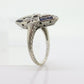 Antique Shield daisy ring. 18k diamond and sapphire shield ring. 18k Art Deco  diamond filigree signet flower ring. st(245)