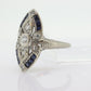 Antique Shield daisy ring. 18k diamond and sapphire shield ring. 18k Art Deco  diamond filigree signet flower ring. st(245)