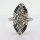 Antique Shield daisy ring. 18k diamond and sapphire shield ring. 18k Art Deco  diamond filigree signet flower ring. st(245)