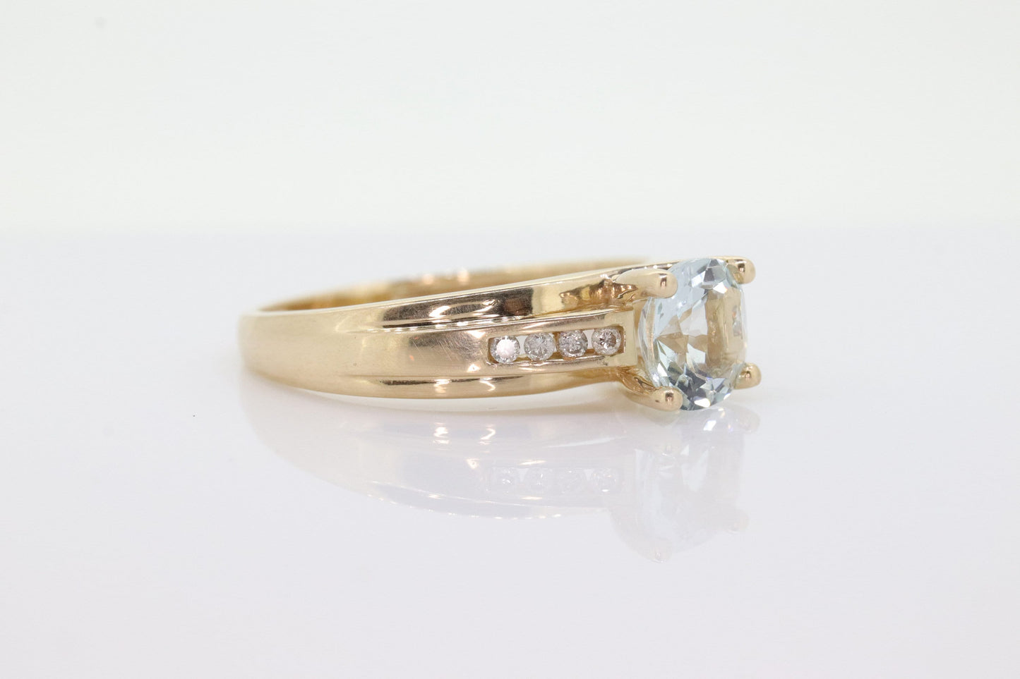 14k Aquamarine Diamond ring. Large Aquamarine solitaire ring.