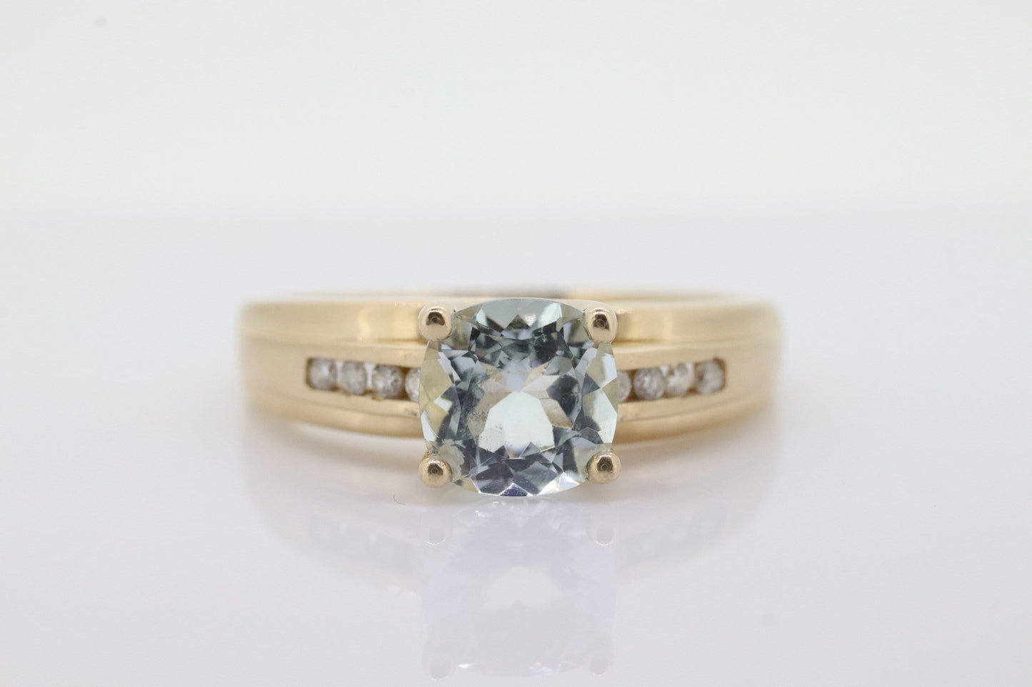 14k Aquamarine Diamond ring. Large Aquamarine solitaire ring.