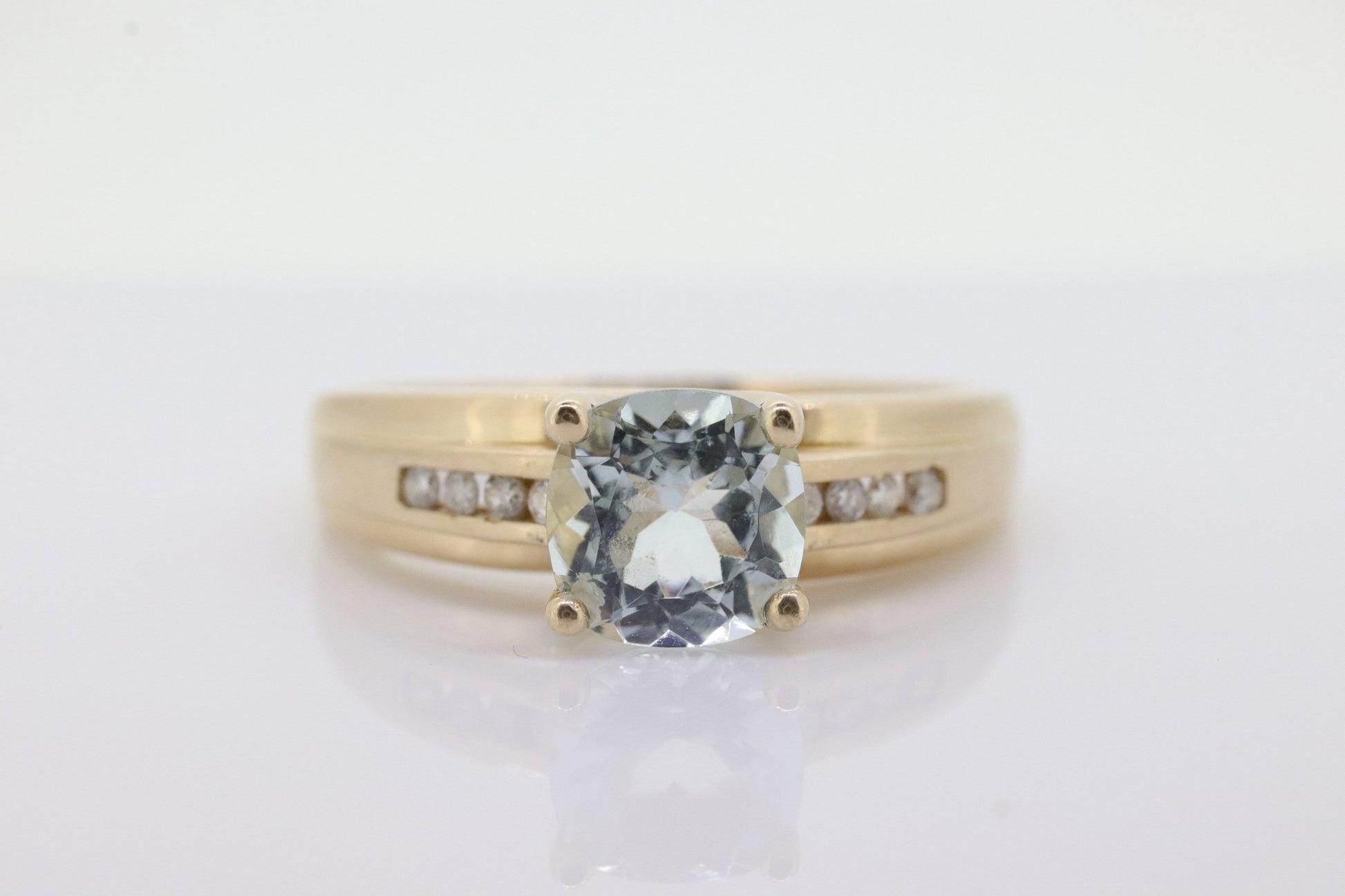 14k Aquamarine Diamond ring. Large Aquamarine solitaire ring.