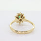 14k Emerald and Diamond Halo yellow gold ring. Emerald and Diamond Cluster ring. (15)(00.130)