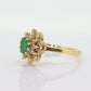14k Emerald and Diamond Halo yellow gold ring. Emerald and Diamond Cluster ring. (15)(00.130)